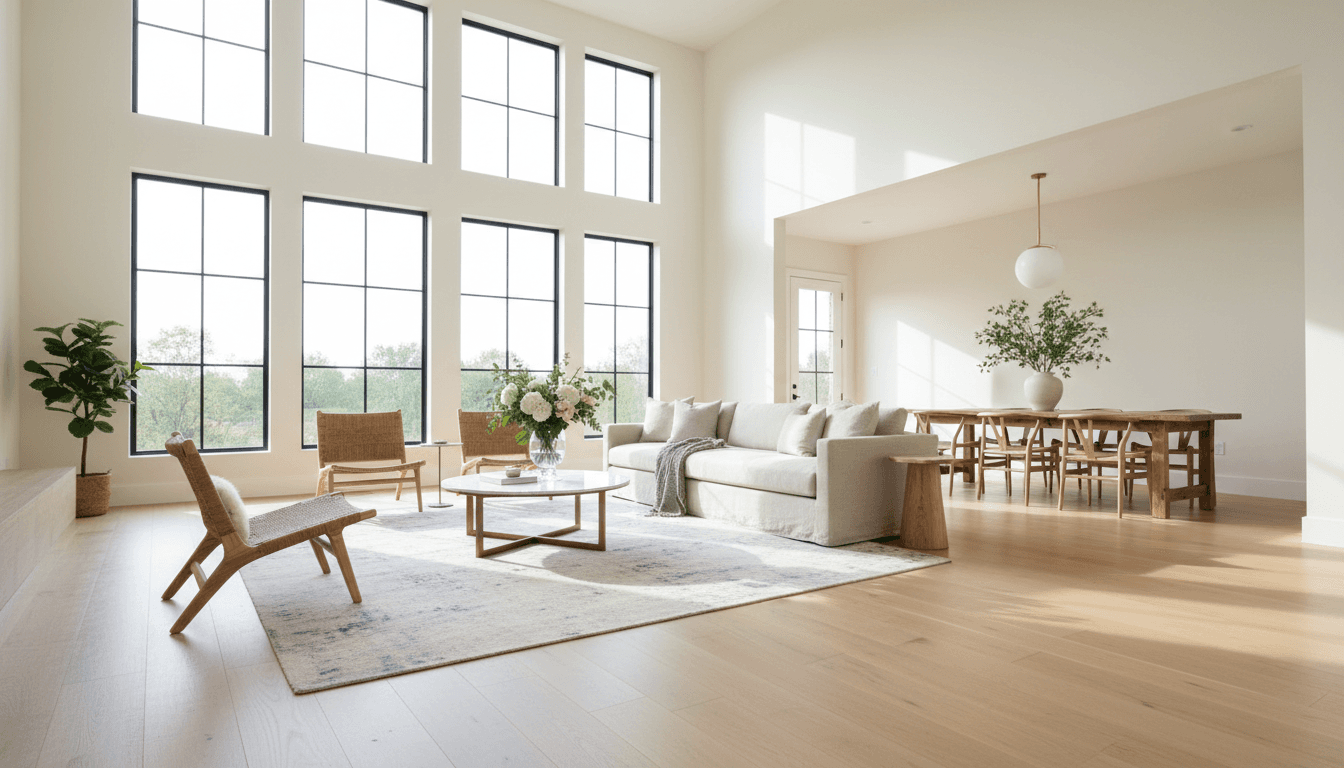 Bright modern living room interior with natural light